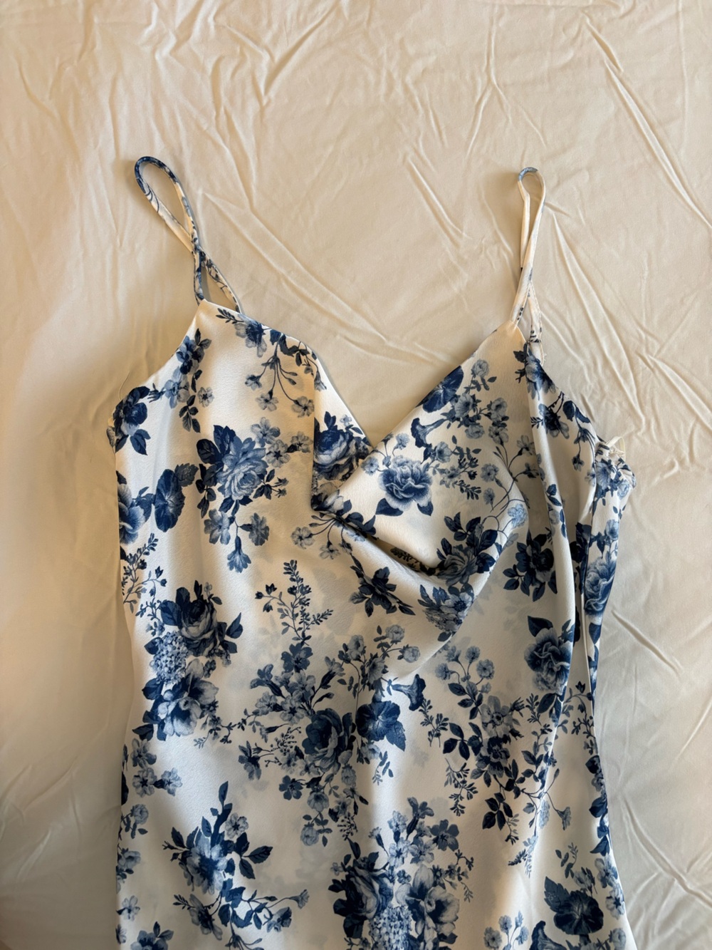 Lovely Day Blue Floral Satin Cowl Neck Maxi Dress S